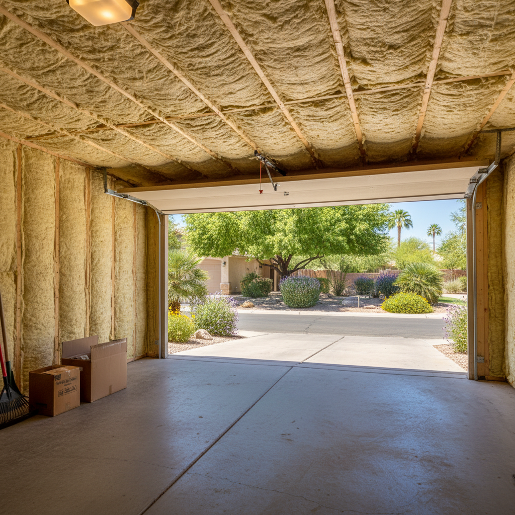 Completed garage insulation work at a residential property in Tempe, AZ
