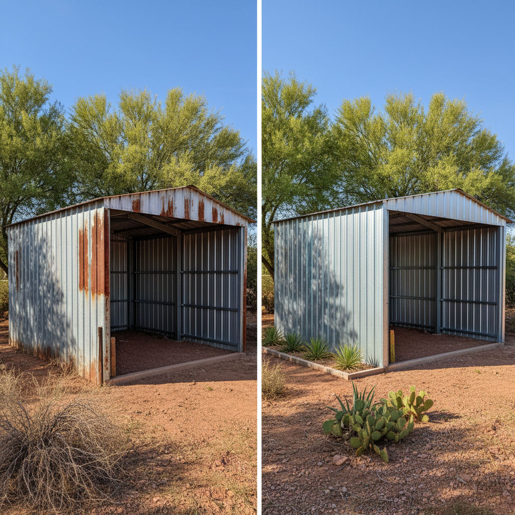 Completed metal pole barns work at a residential property in Apache Junction, AZ