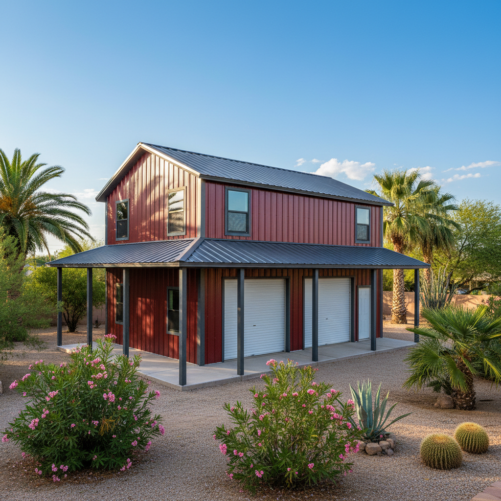 Completed metal post frame construction work at a residential property in Glendale, AZ