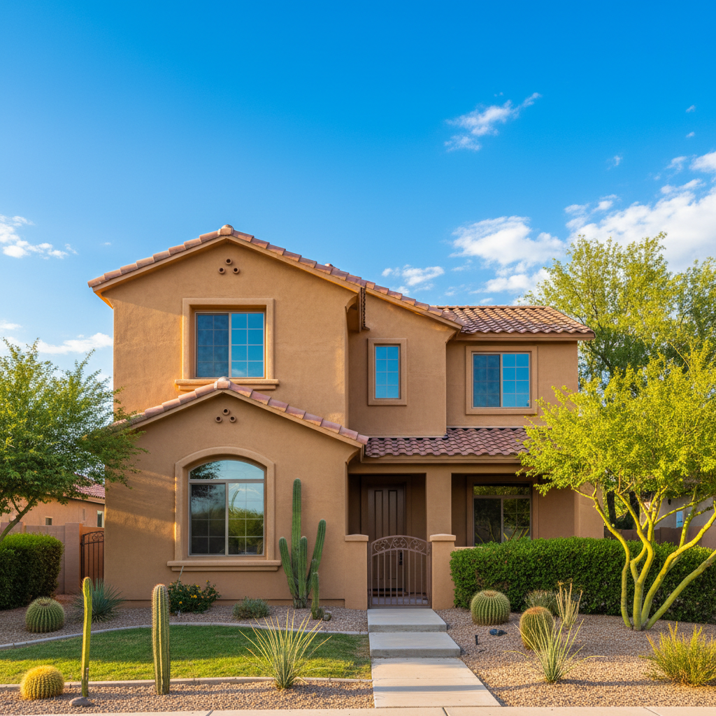 Completed stucco installation work at a residential property in Gilbert, AZ