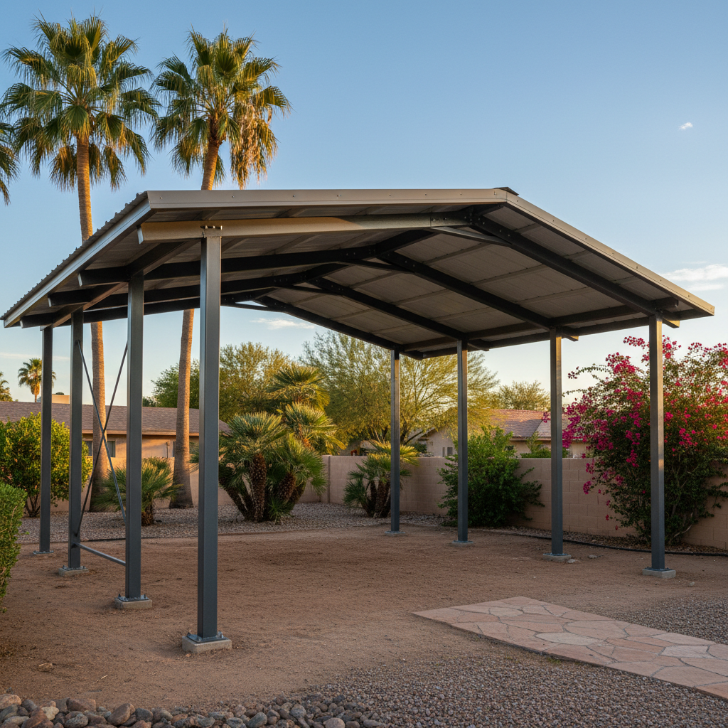 Completed metal post frame construction work at a residential property in Avondale, AZ