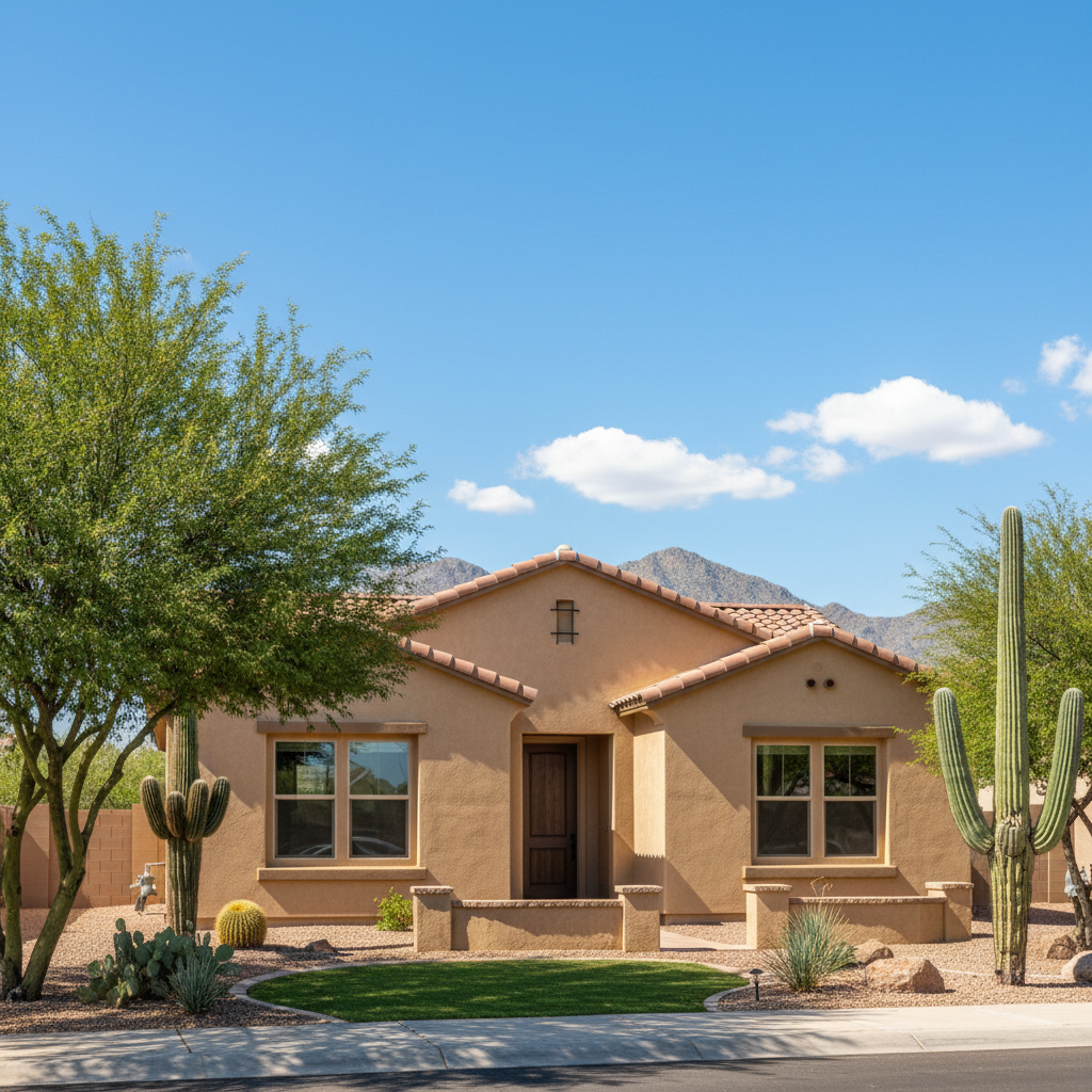 Completed stucco installation work at a residential property in Queen Creek, AZ