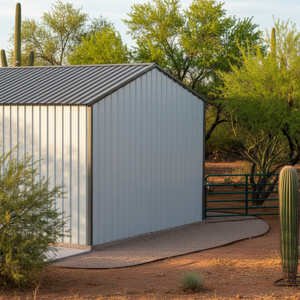 Completed metal post frame construction work at a residential property in Apache Junction, AZ