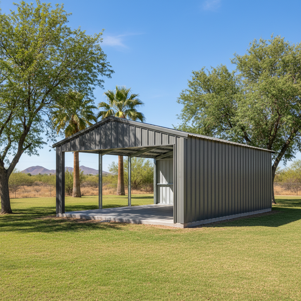 Completed metal post frame construction work at a residential property in Coolidge, AZ