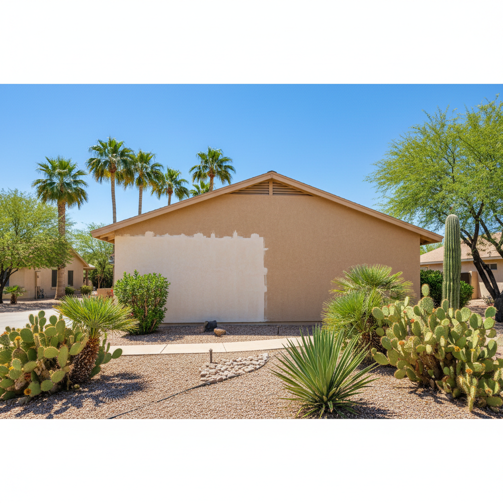 Completed stucco repair work at a residential property in Queen Creek, AZ