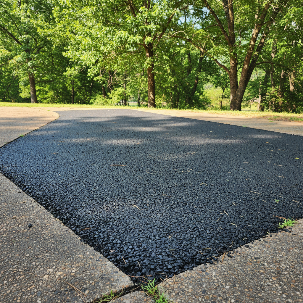 Completed asphalt patching work at a residential property in Fayetteville, AR