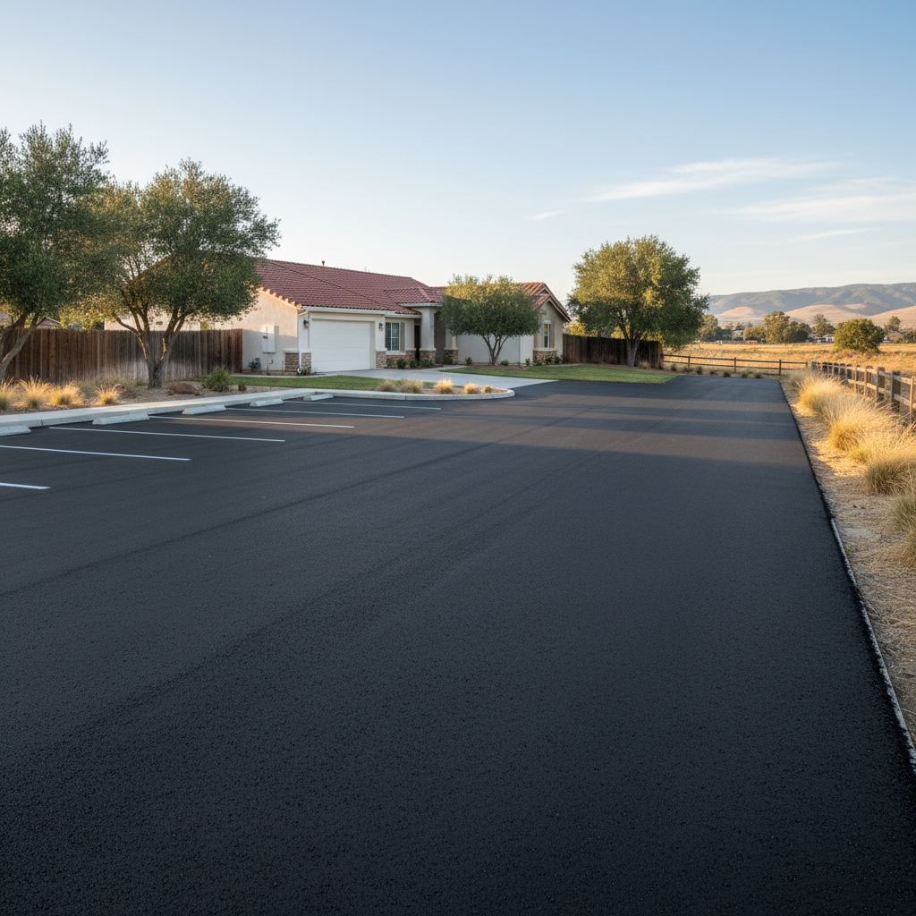 Completed parking lot paving work at a residential property in Kingsburg, CA