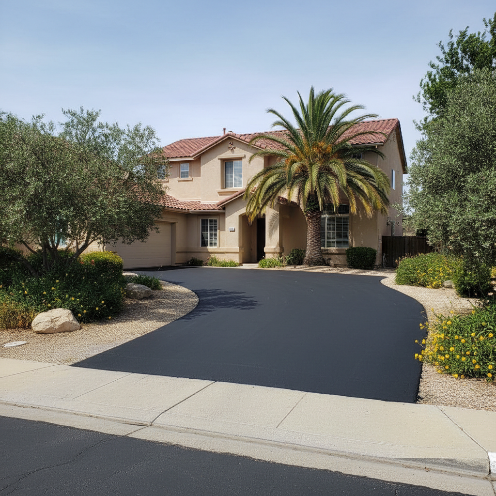 Completed slurry coating work at a residential property in Madera, CA