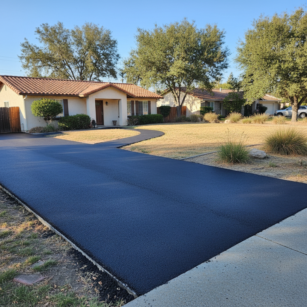 Completed residential asphalt work at a residential property in Madera, CA