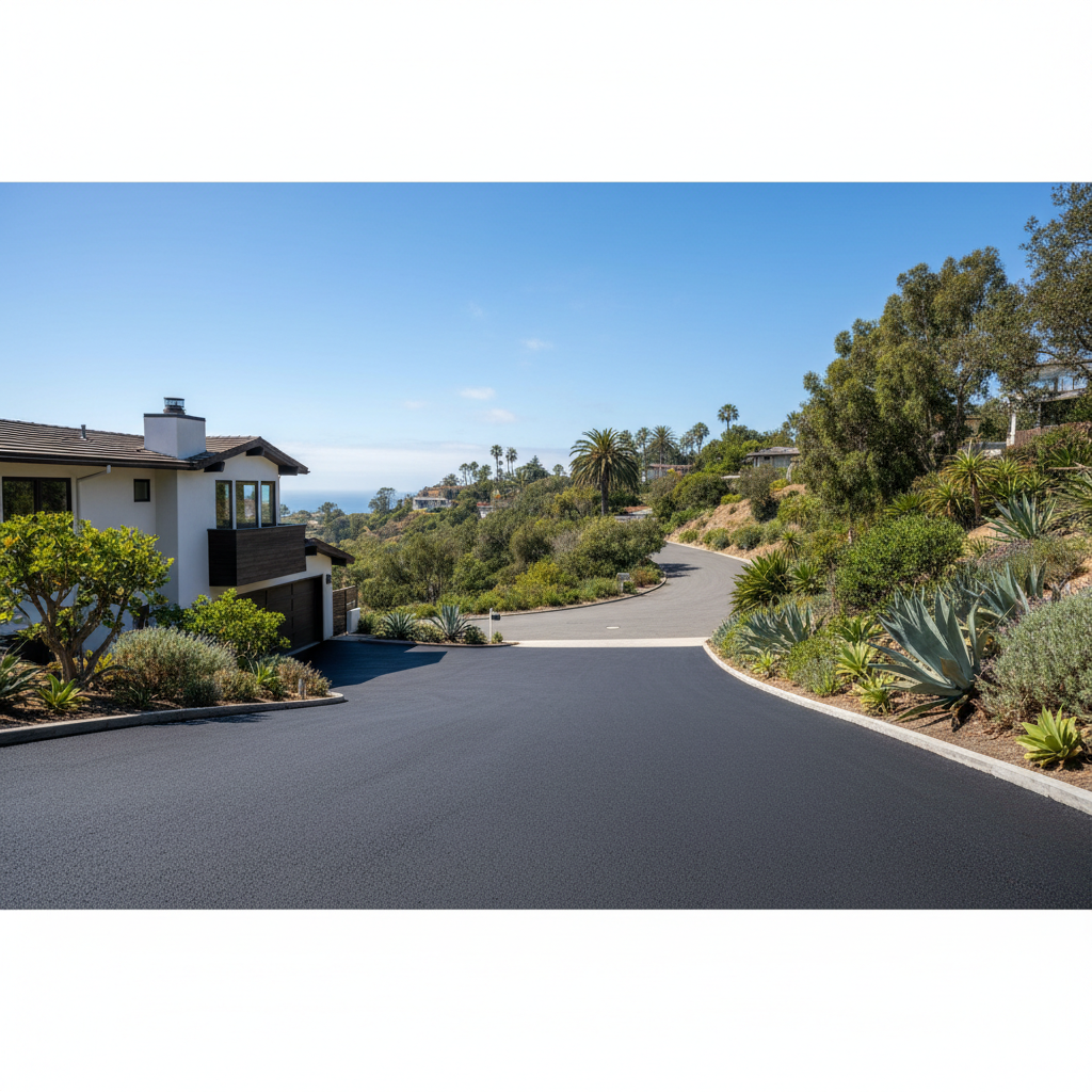 Completed residential asphalt work at a residential property in Laguna Beach, CA