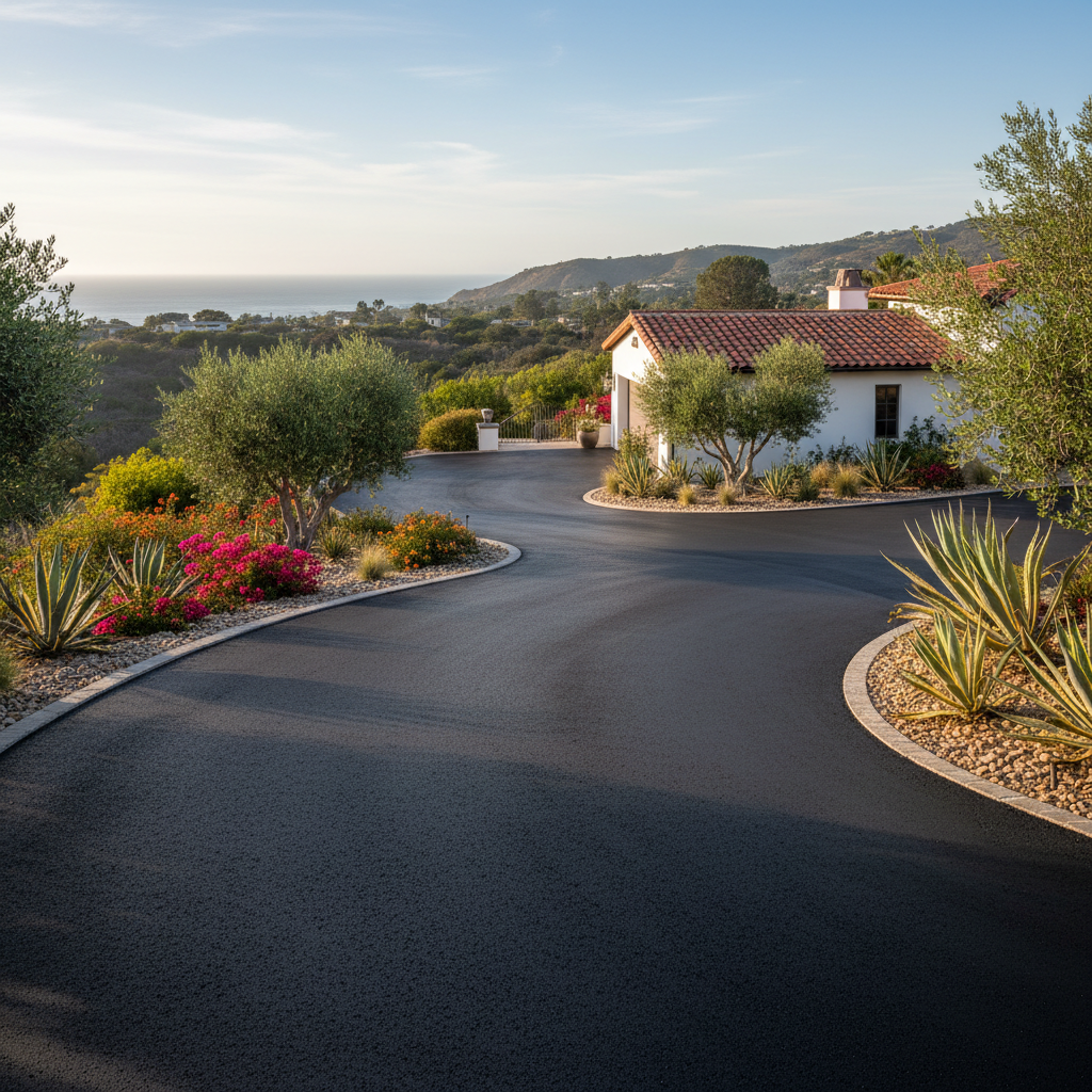 Completed asphalt paving work at a residential property in Laguna Beach, CA
