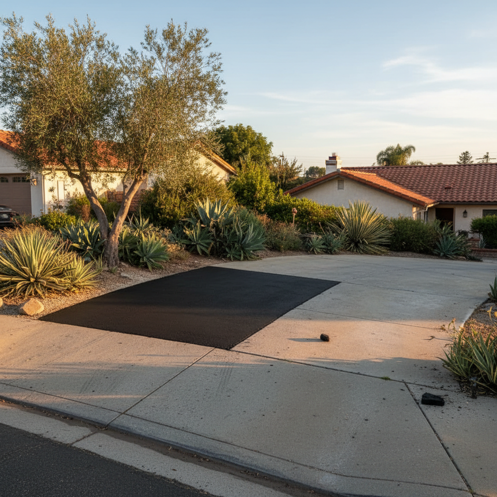 Completed asphalt patching work at a residential property in Hawthorne, CA