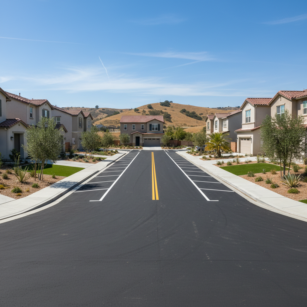 Completed asphalt striping work at a residential property in Irvine, CA