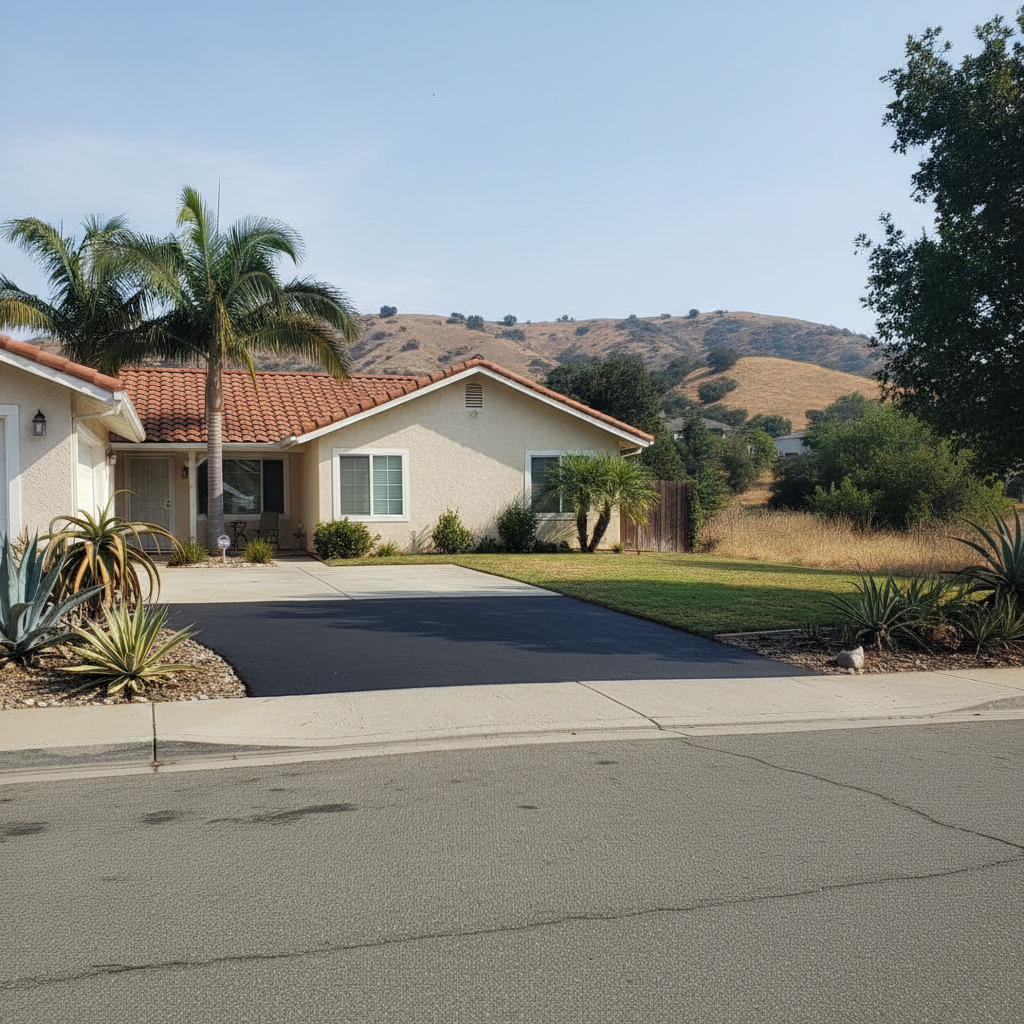 Completed asphalt repair work at a residential property in Irvine, CA