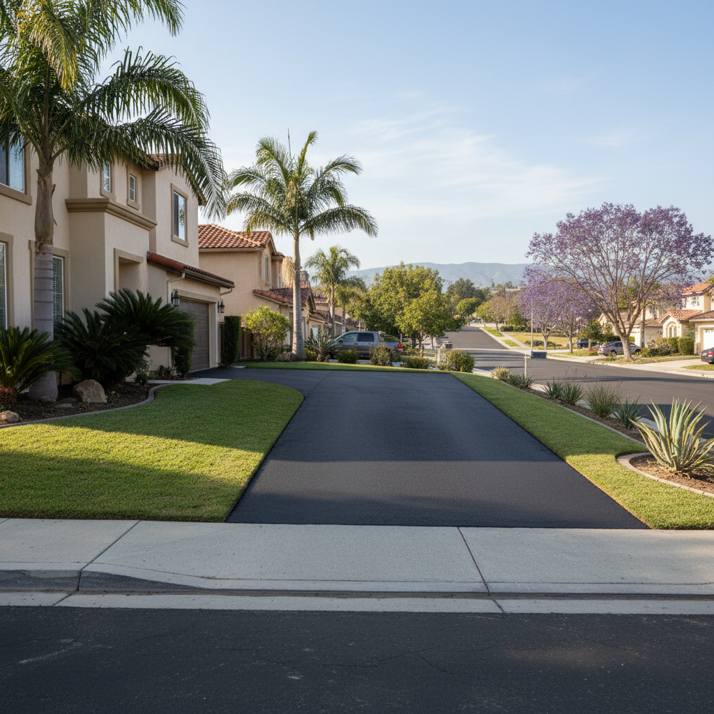 Completed asphalt paving work at a residential property in Inglewood, CA