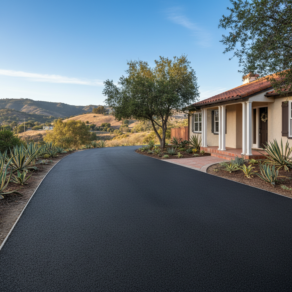 Completed asphalt paving work at a residential property in Costa Mesa, CA