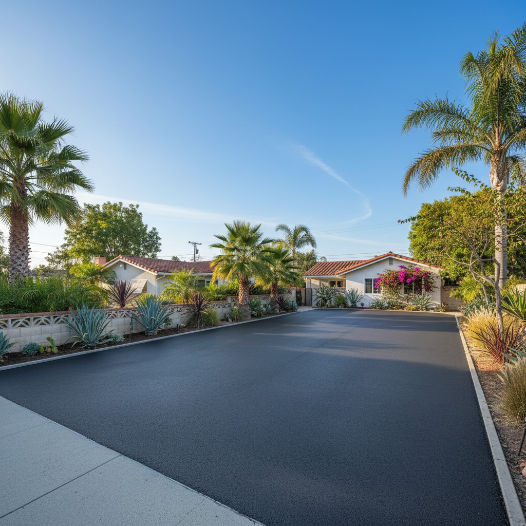 Completed driveway paving work at a residential property in Long Beach, CA