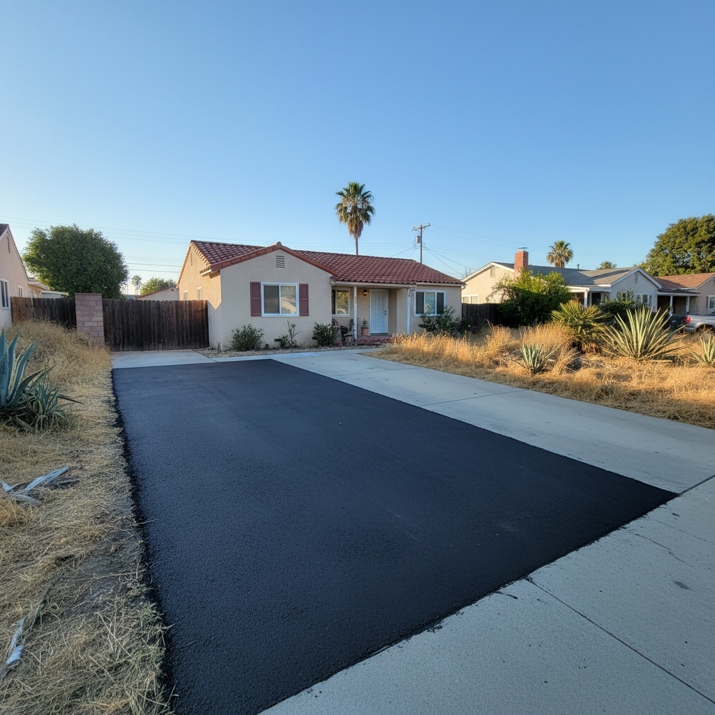 Completed asphalt repair work at a residential property in Inglewood, CA