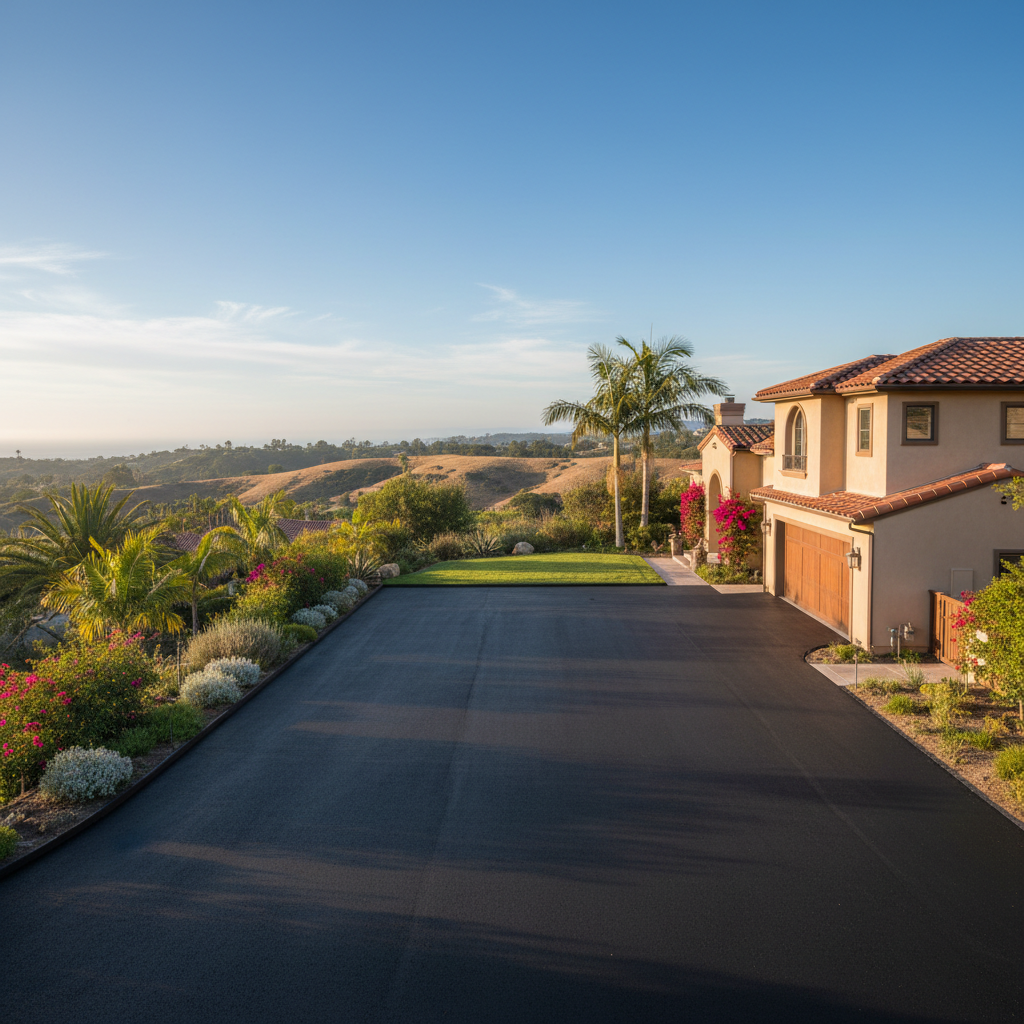 Completed residential asphalt work at a residential property in Newport Beach, CA