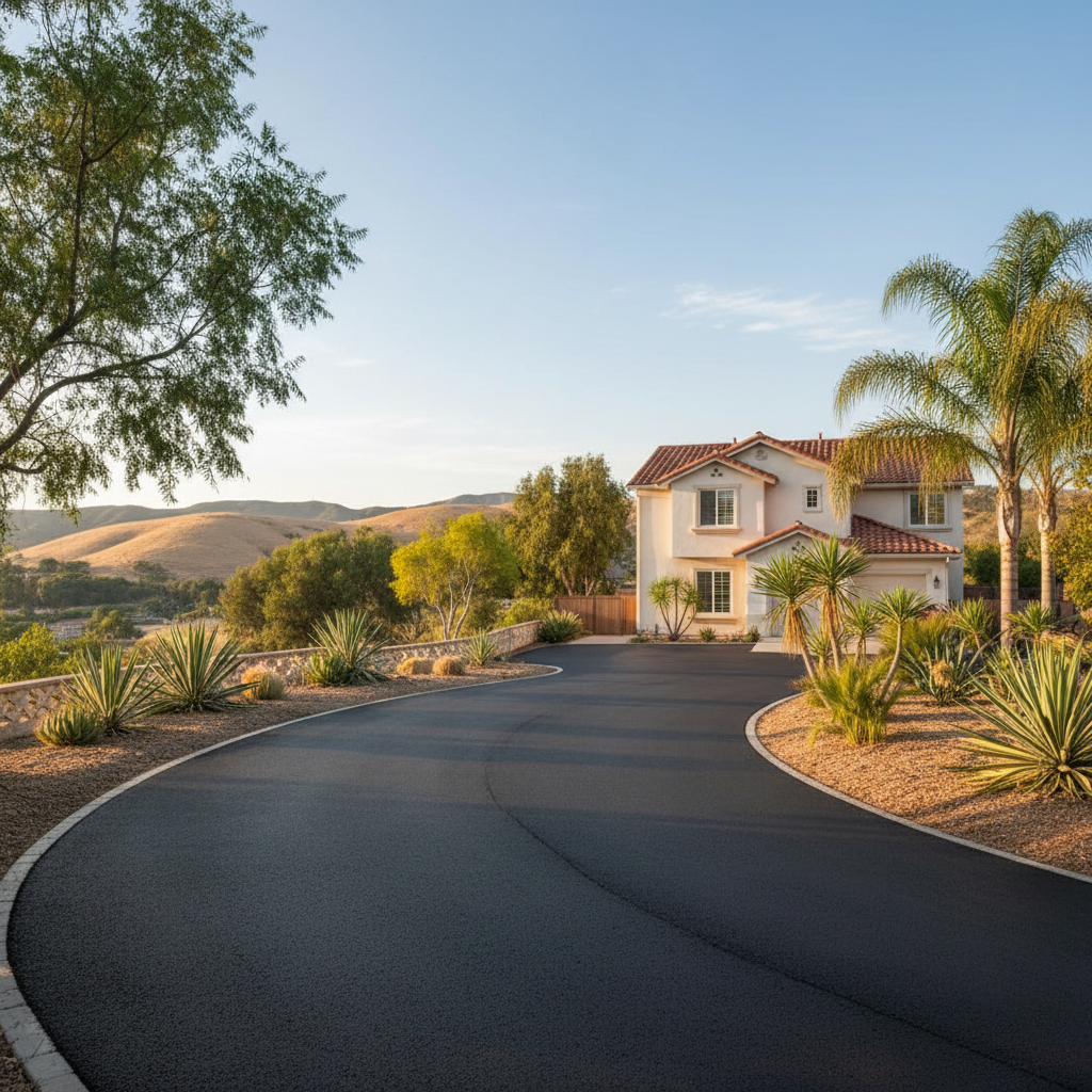 Completed driveway paving work at a residential property in Costa Mesa, CA