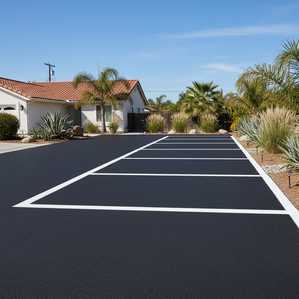 Completed asphalt striping work at a residential property in Westminster, CA