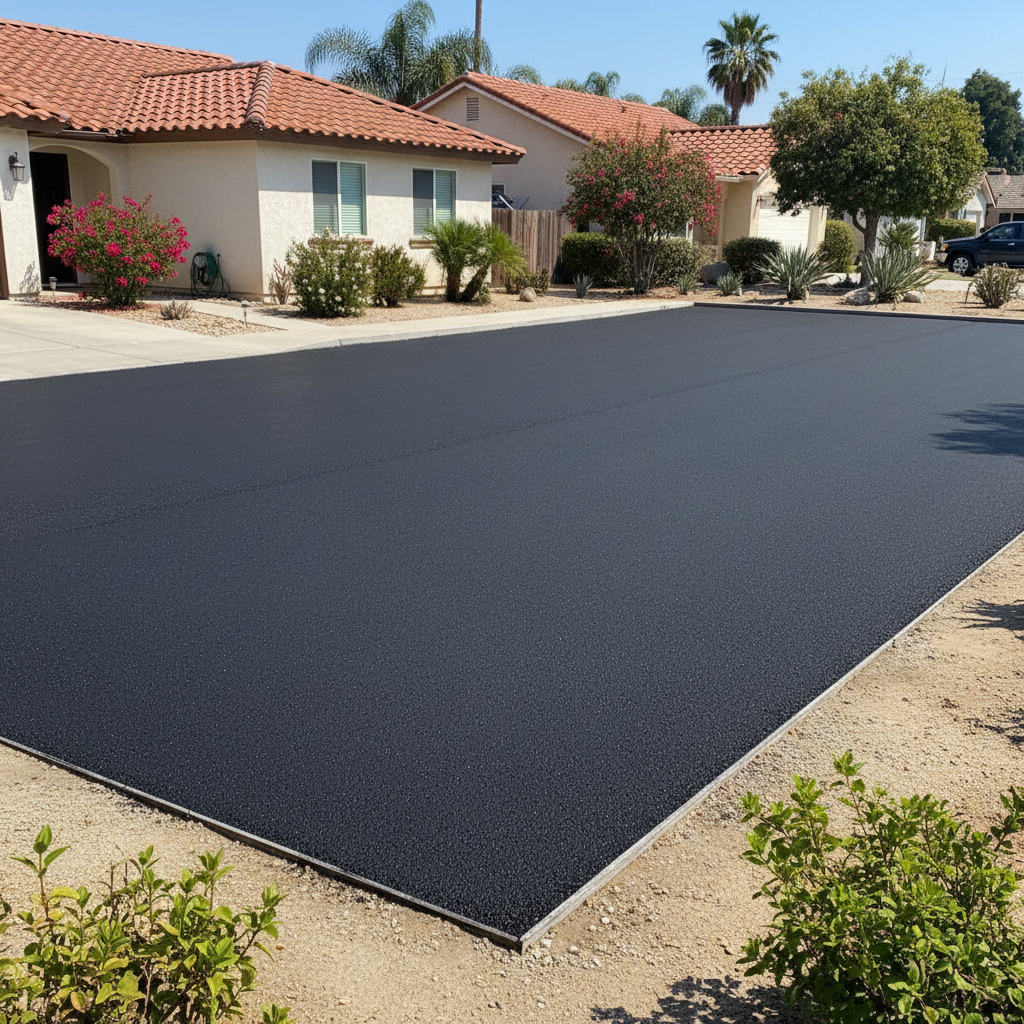 Completed parking lot paving work at a residential property in Newport Beach, CA