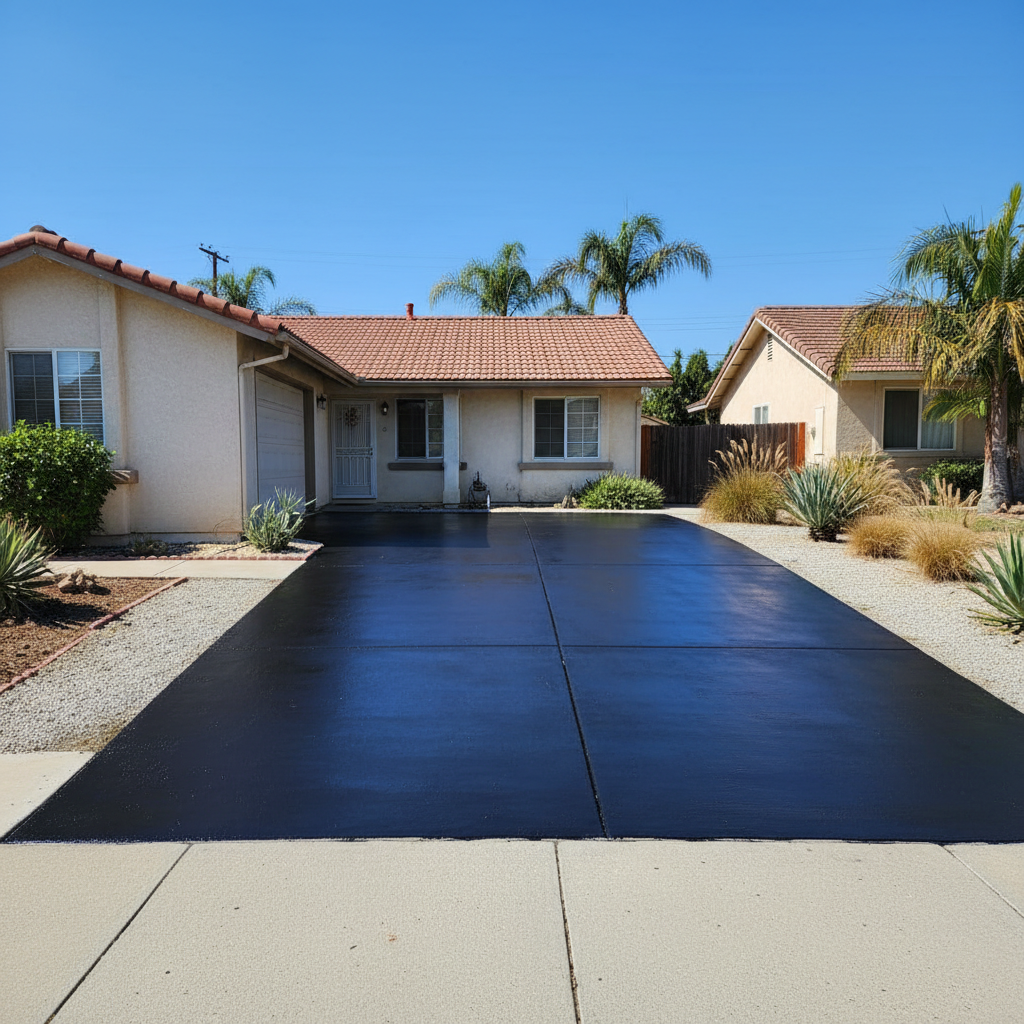 Completed asphalt sealcoating work at a residential property in Westminster, CA