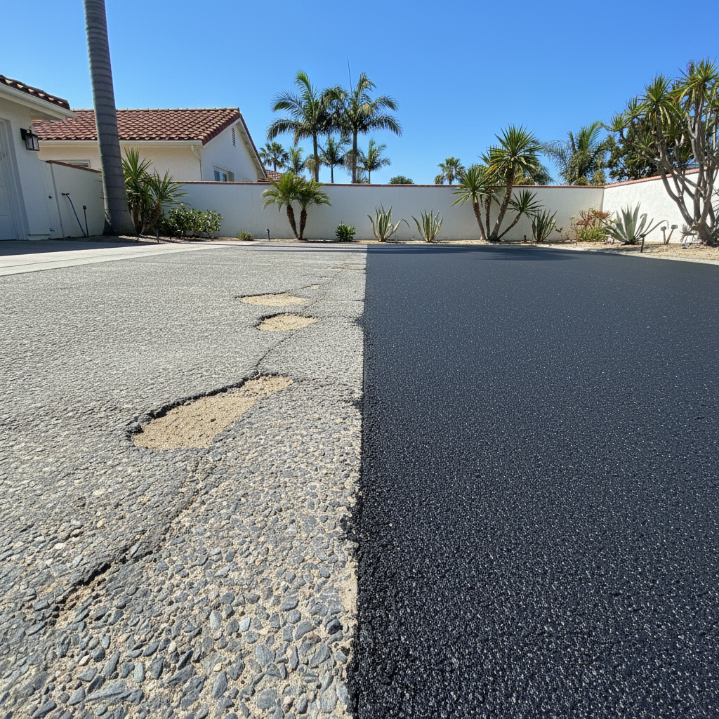 Completed asphalt milling work at a residential property in Newport Beach, CA