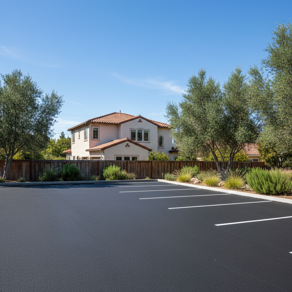 Completed parking lot paving work at a residential property in Palo Alto, CA