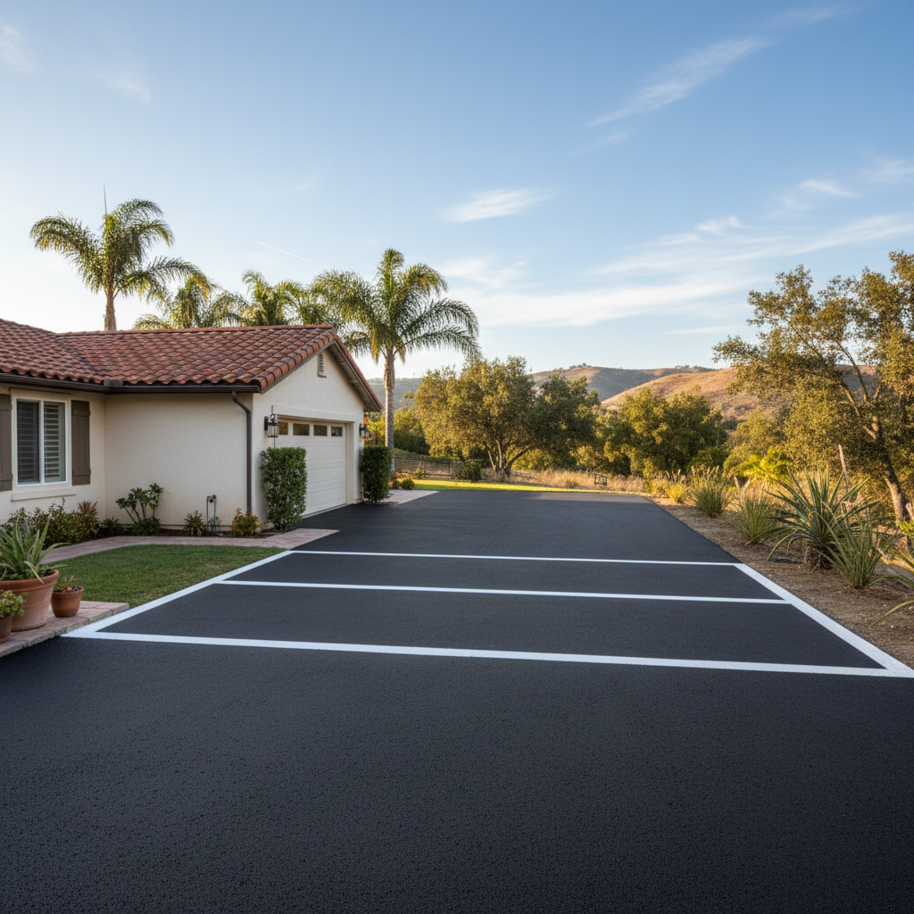 Completed asphalt striping work at a residential property in Pasadena, CA