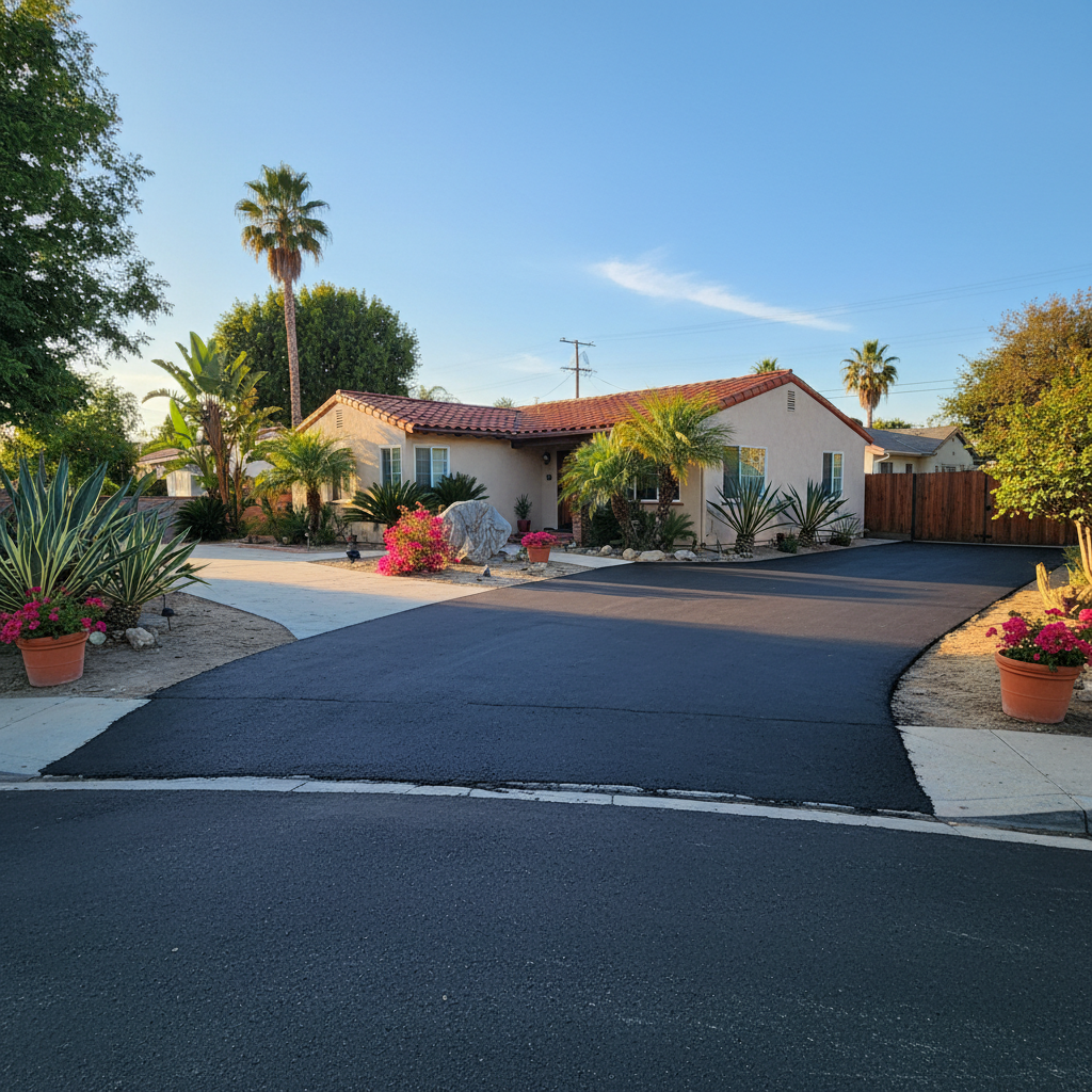 Completed asphalt repair work at a residential property in Pasadena, CA
