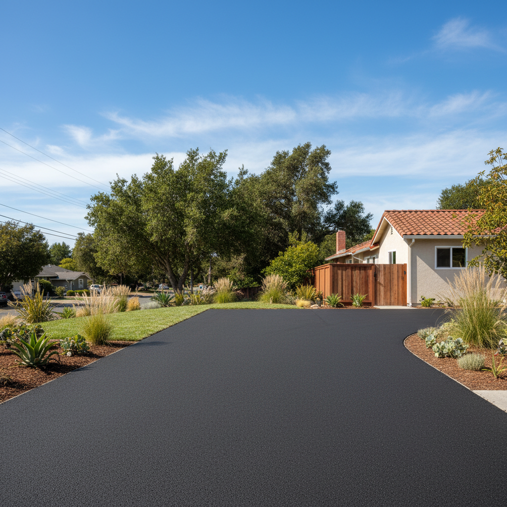 Completed asphalt paving work at a residential property in Burlingame, CA