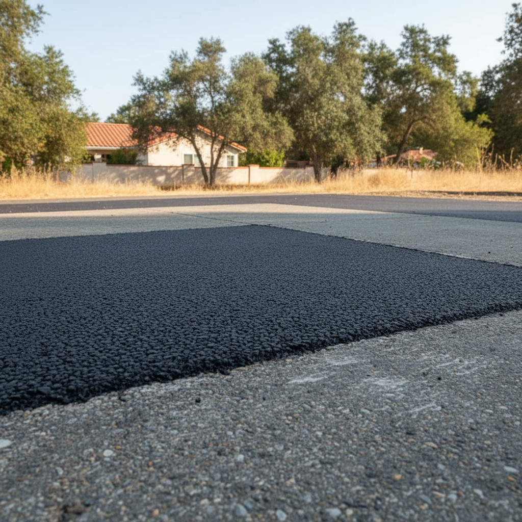 Completed asphalt repair work at a residential property in Fremont, CA