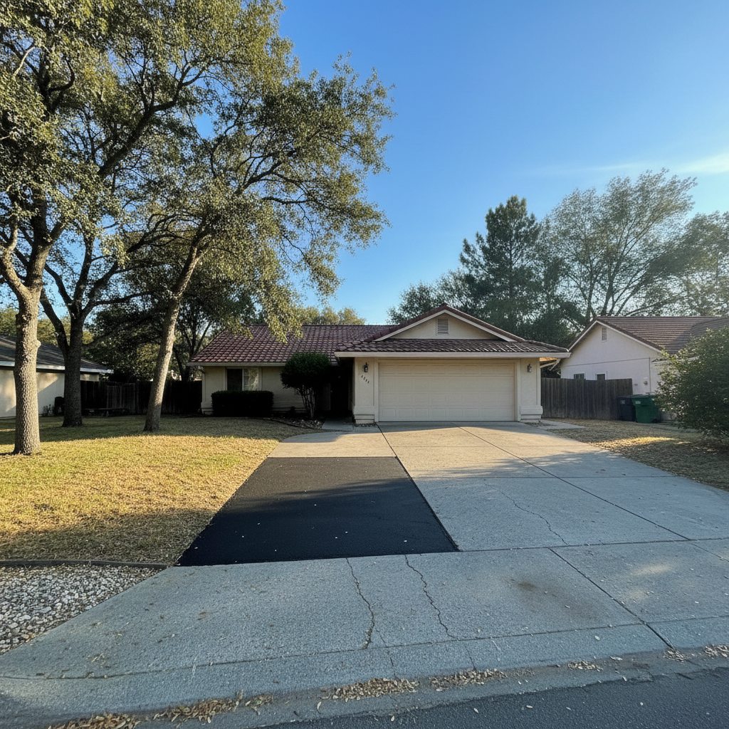 Completed asphalt repair work at a residential property in Chico, CA