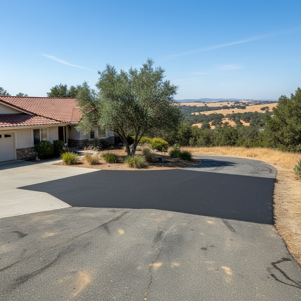Completed asphalt patching work at a residential property in Oroville, CA