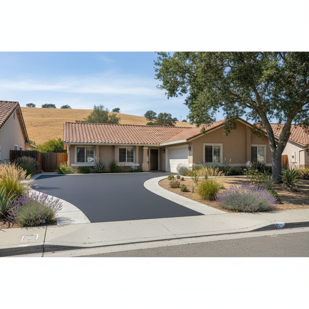Completed asphalt paving work at a residential property in Lodi, CA