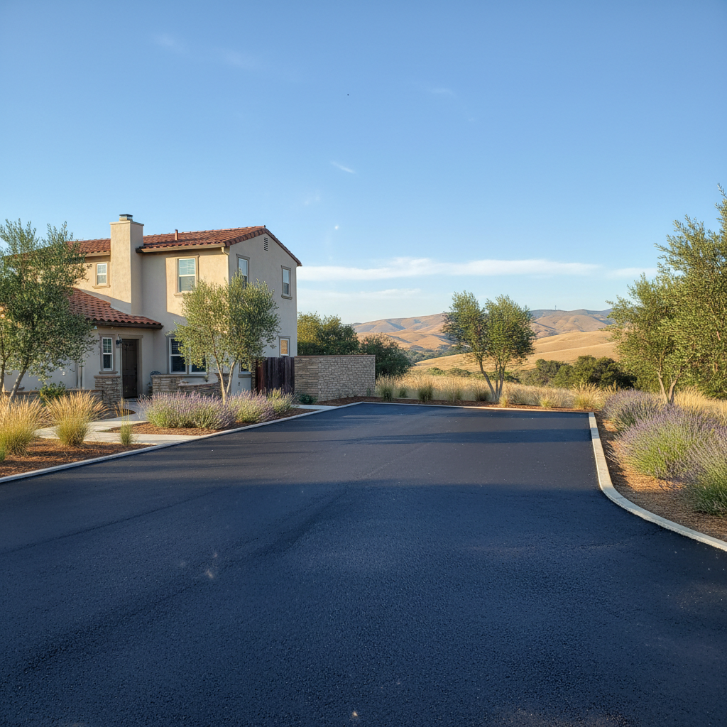 Completed parking lot paving work at a residential property in Lodi, CA