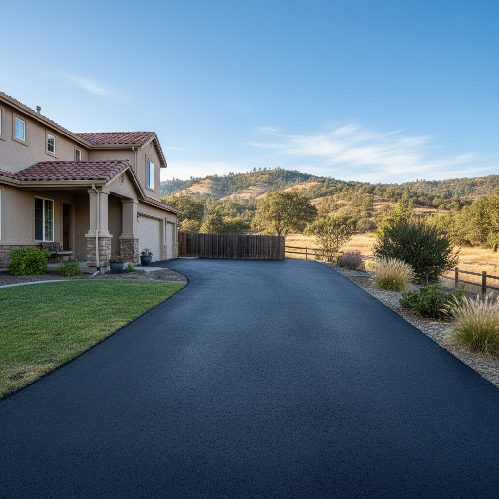 Completed asphalt sealcoating work at a residential property in Redding, CA