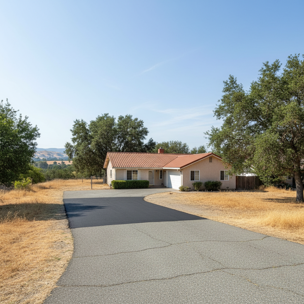 Completed asphalt repair work at a residential property in Lodi, CA