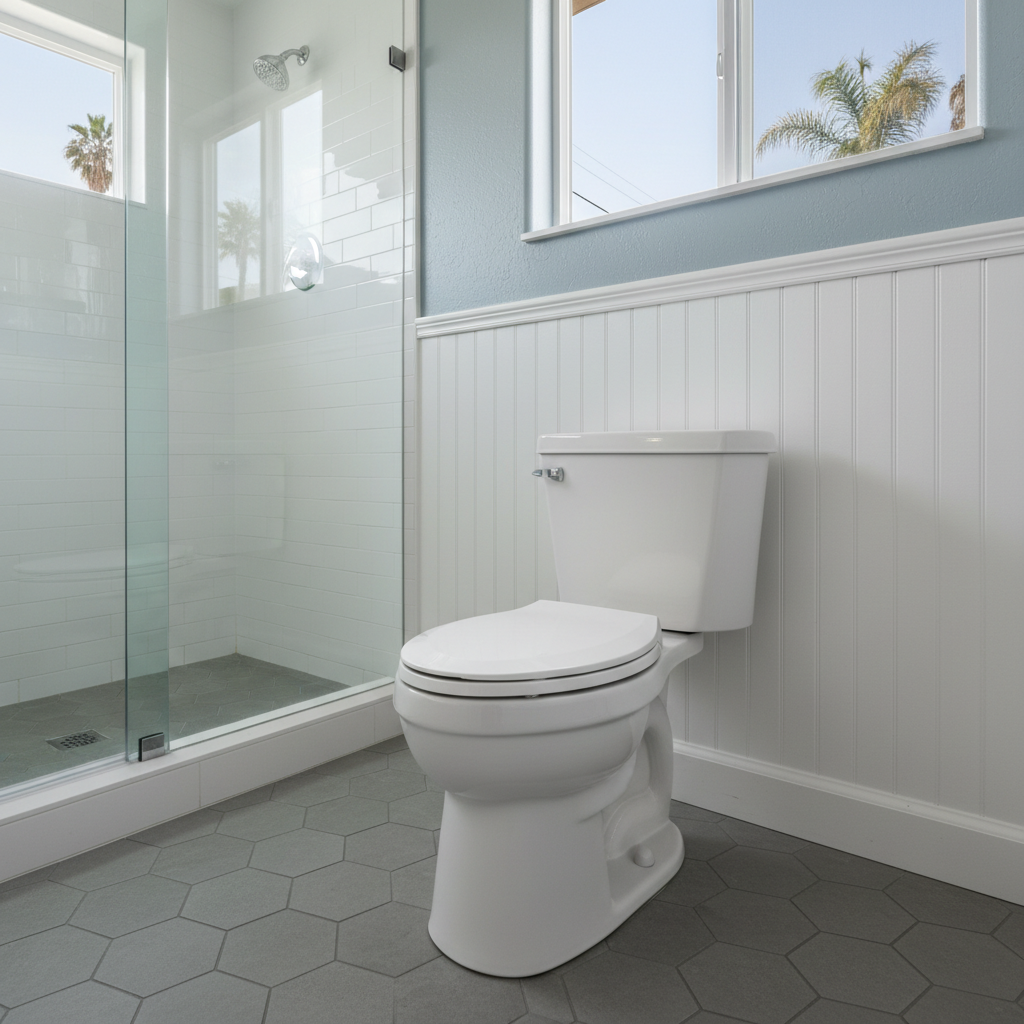 Completed toilet installation work at a residential property in Bell, CA