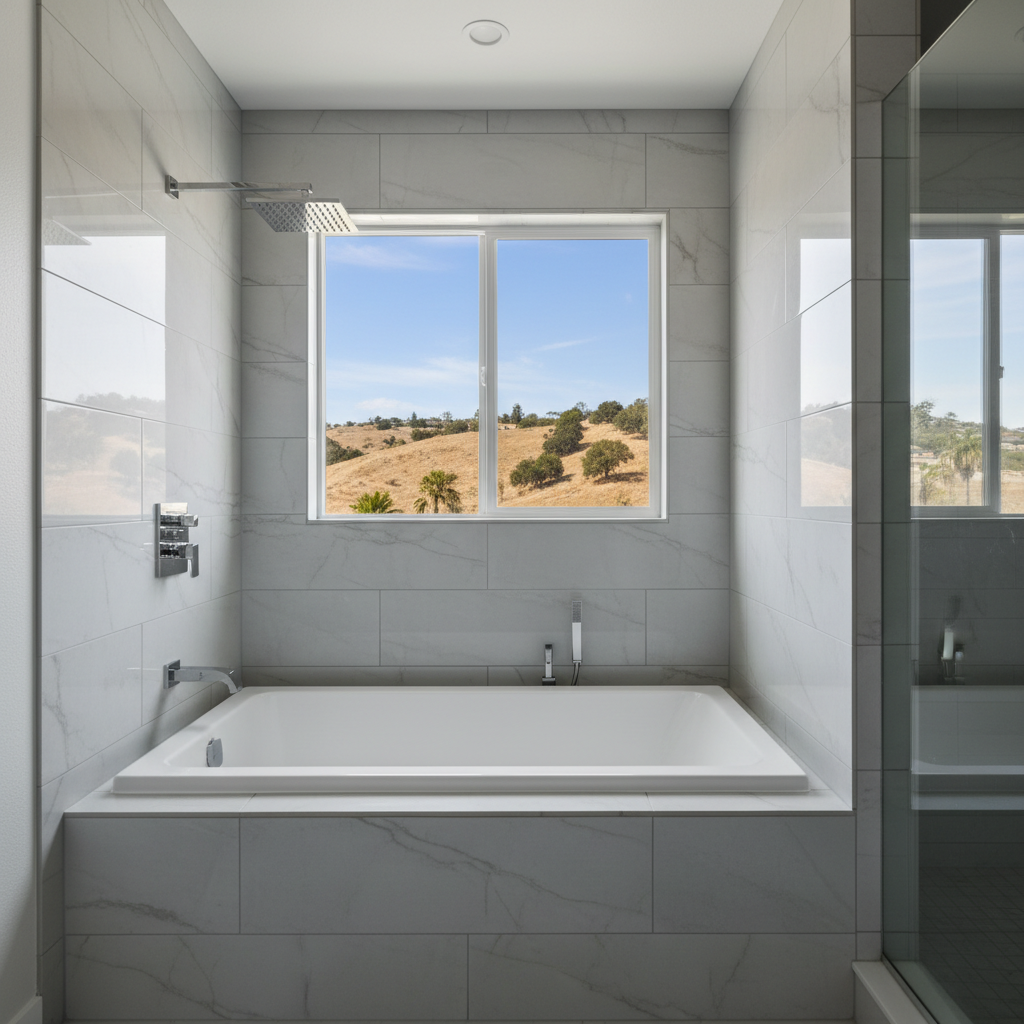Completed bathtub and shower installation work at a residential property in Baldwin Park, CA
