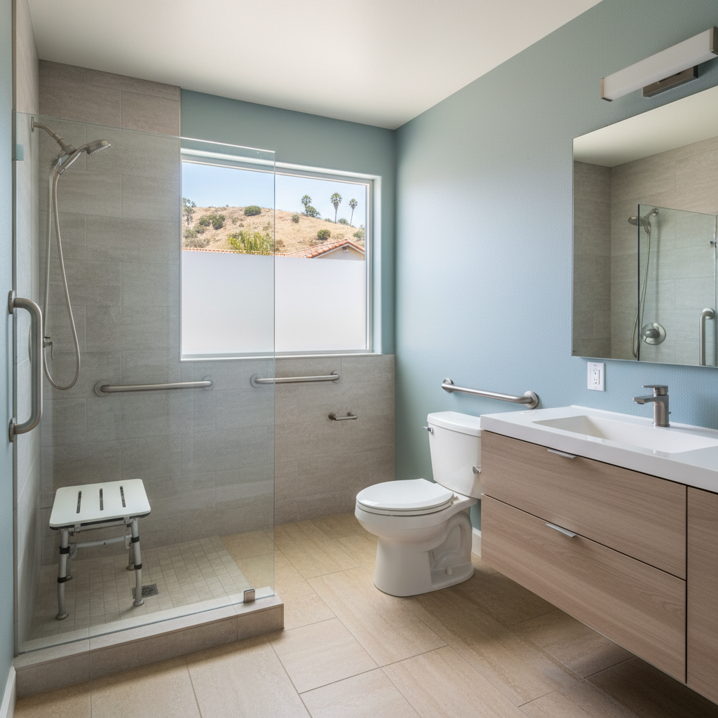 Completed handicap accessible bathrooms work at a residential property in Azusa, CA