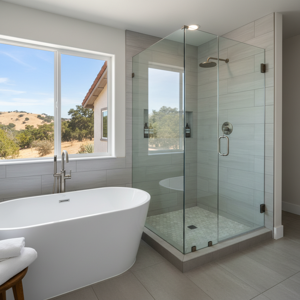 Completed bathtub and shower installation work at a residential property in Bell, CA
