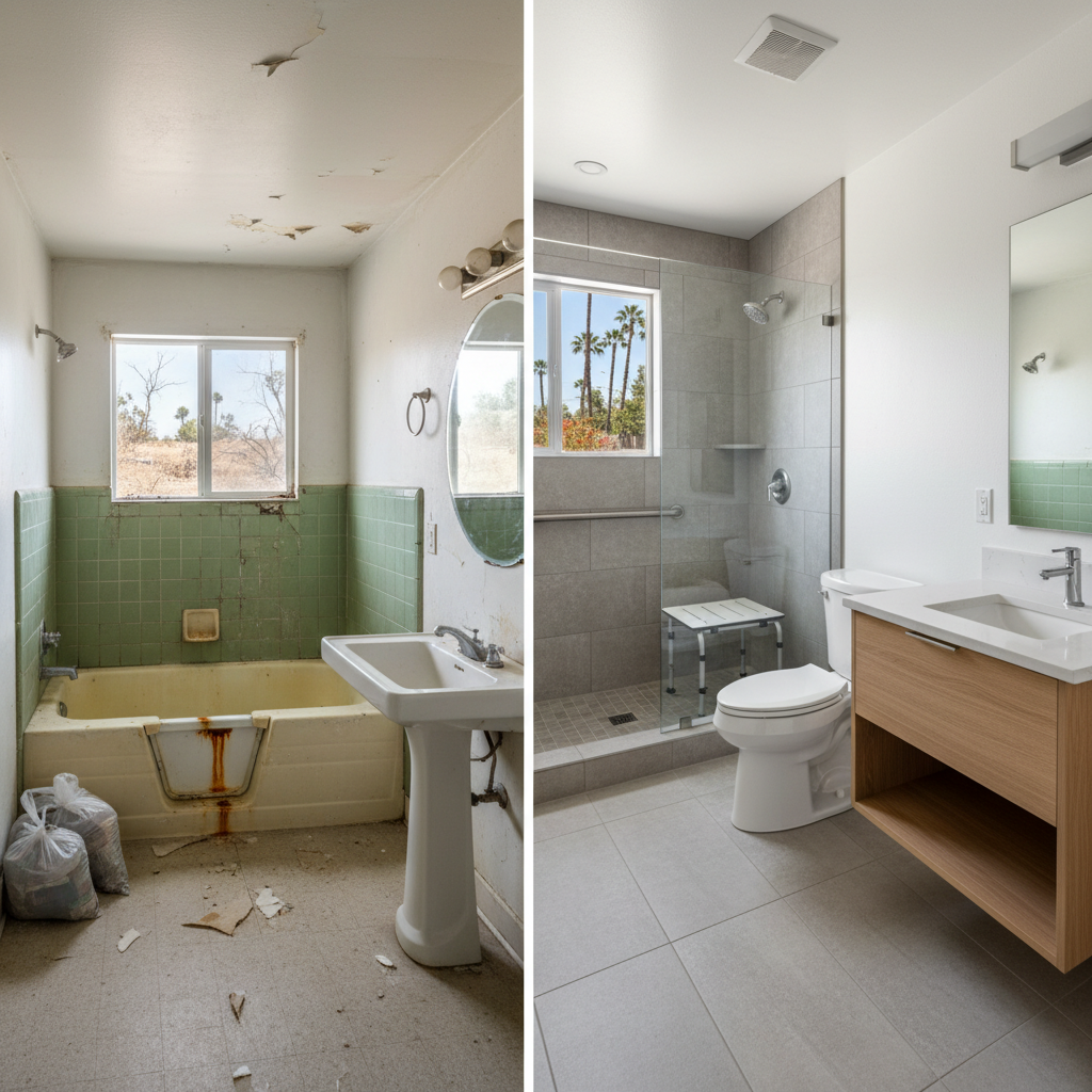 Completed handicap accessible bathrooms work at a residential property in Buena Park, CA