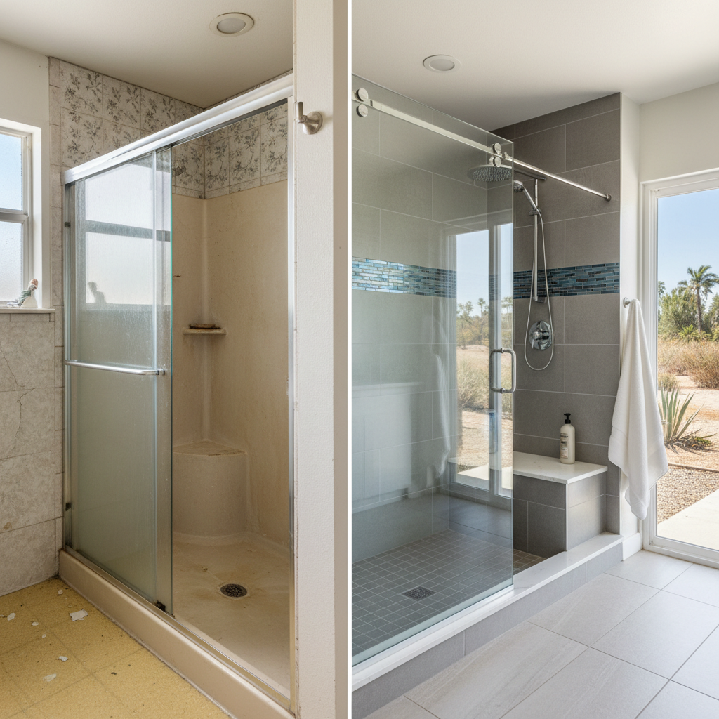 Completed shower replacement work at a residential property in Cerritos, CA
