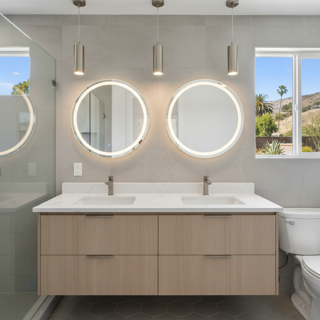 Completed vanity and sink installation work at a residential property in Downey, CA