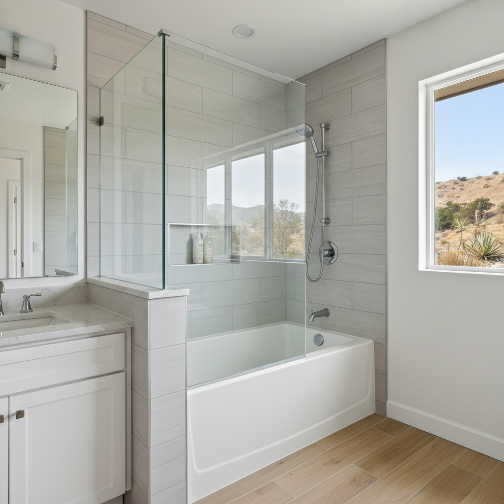 Completed bathtub and shower installation work at a residential property in Sherman Oaks, CA