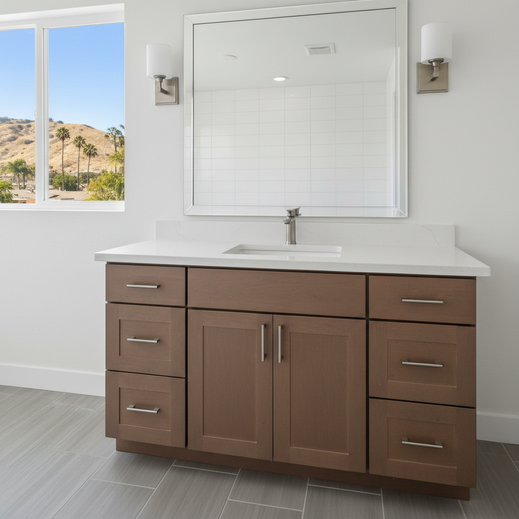 Completed vanity and sink installation work at a residential property in Compton, CA