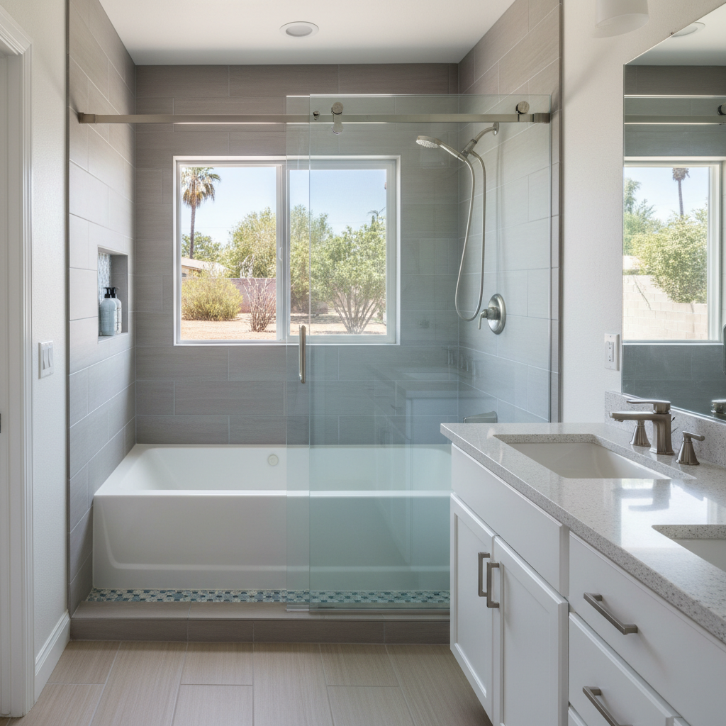 Completed bathtub and shower installation work at a residential property in Fountain Valley, CA
