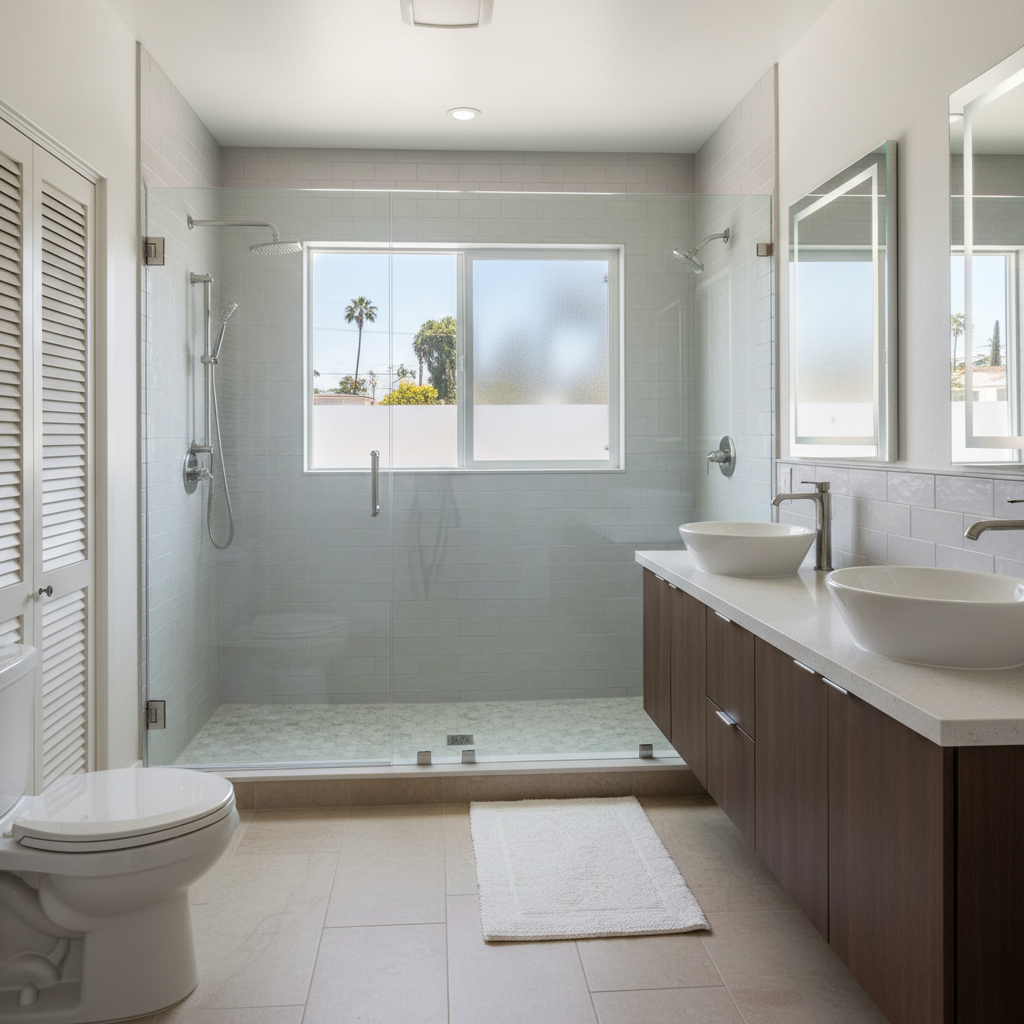 Completed bathroom remodel work at a residential property in Garden Grove, CA